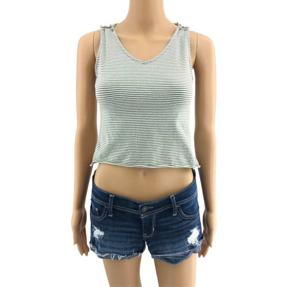 J. Jill XS Cream Green Striped Mallgoth Grunge Safety Pin Crop Top Tank